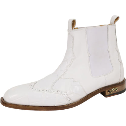 Mauri Ebony Men's White Exotic Alligator / Calf-Skin Leather Chelsea Boot