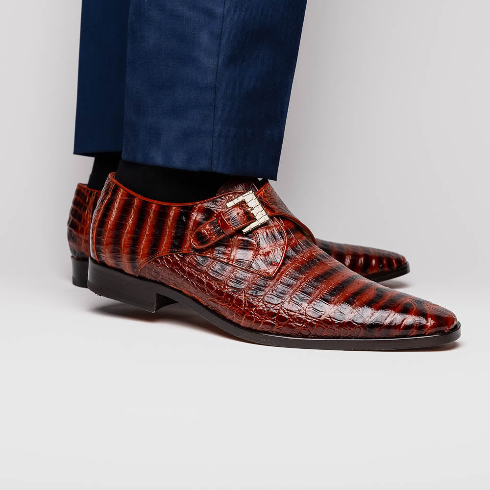 Marco Di Milano Rovigo Caiman Cognac Dress Monk Strap Shoes