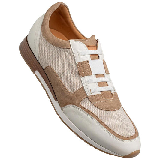 Mezlan Shoes Men's Bone/Sand Suede & Linen Riumar Hybrid Sneaker