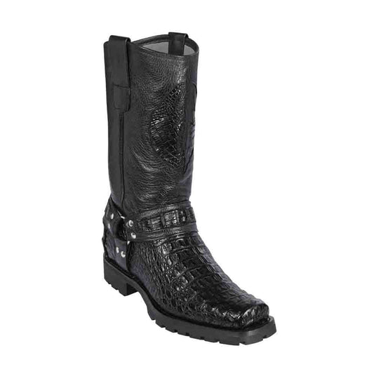 Los Altos Black Genuine Crocodile Biker Boot