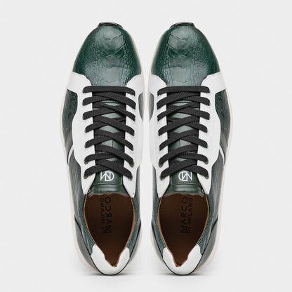 Marco Di Milano LYON Hand-Painted Two tone Green/White Ostrich & Calfskin Sneakers