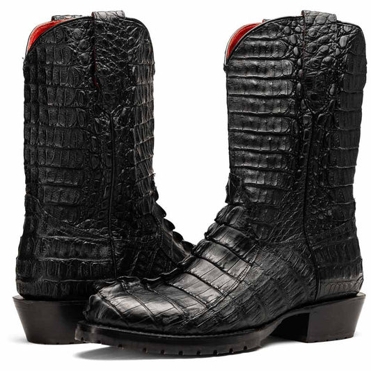 Marlboro Genuine Hornback Caiman Skin Black Cowboy Boot | Marco Di Milano Western Boots