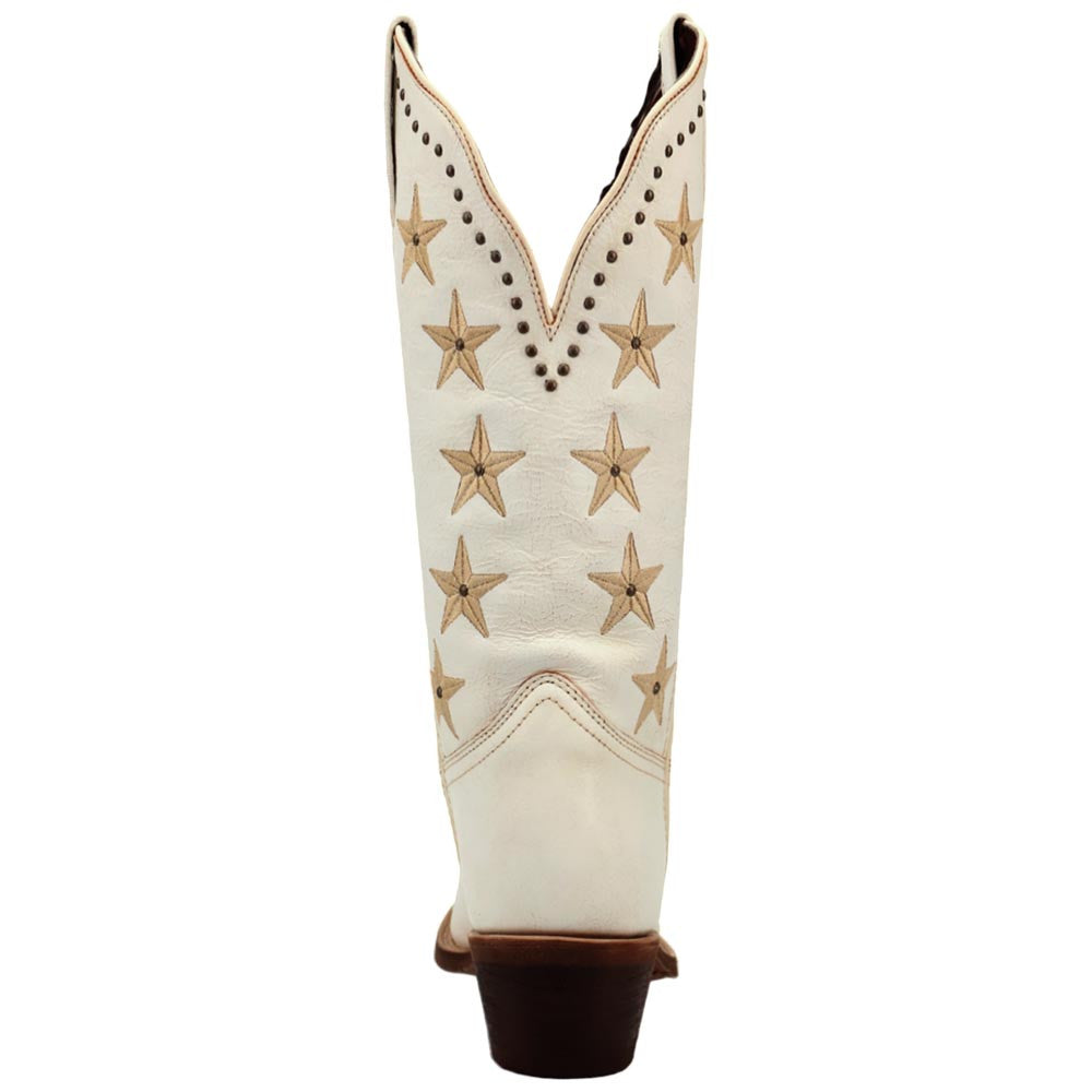 Laredo Serenade Women's White Leather Western Boot - Star Stitch Snip Toe Cowgirl Boot