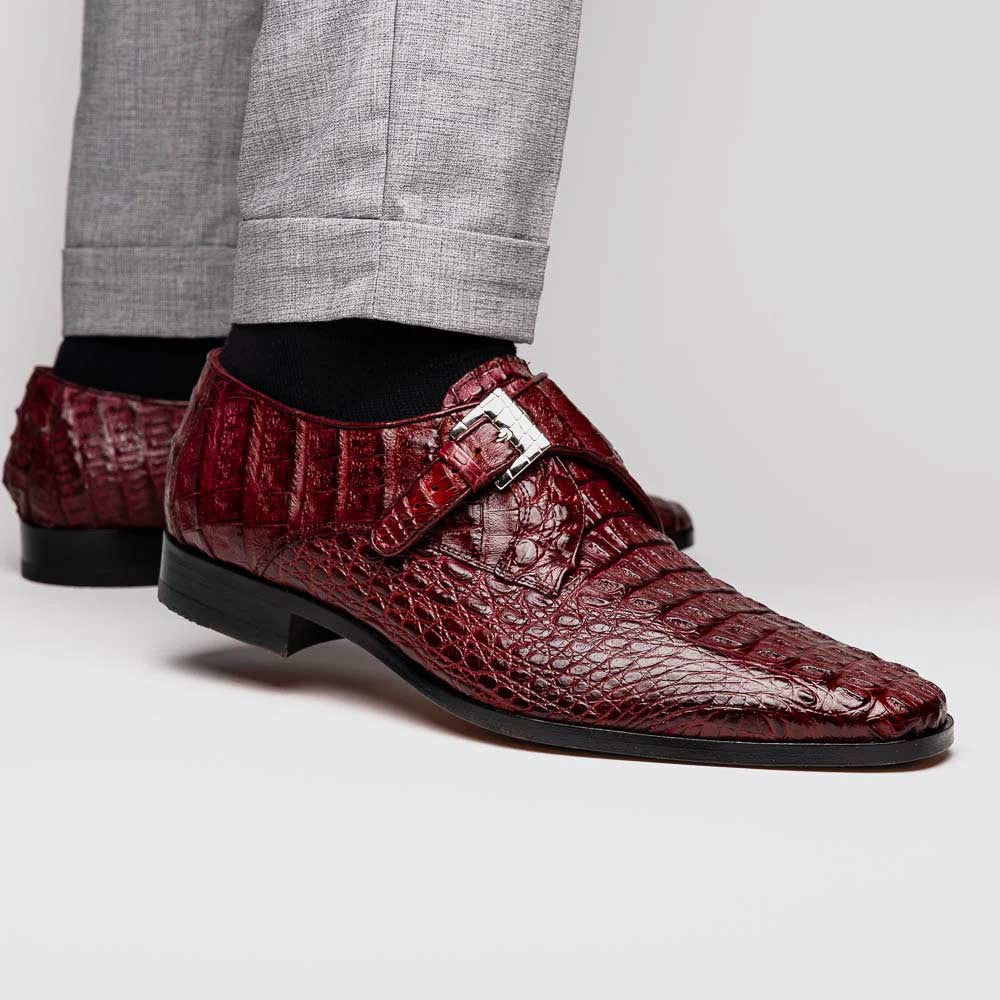 Luigi Wine Men’s Genuine Caiman Crocodile Dress Monk Strap | Marco Di Milano