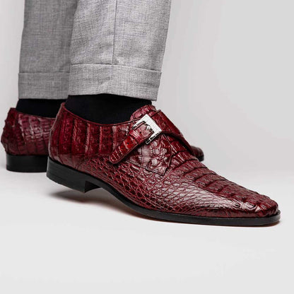 Luigi Wine Men’s Genuine Caiman Crocodile Dress Monk Strap | Marco Di Milano