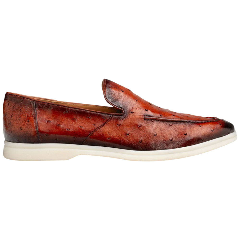 Mezlan of Spain Men’s Marmi Ostrich Flex Brandy Round Toe Exotic Leather Casual Moccasin Loafer