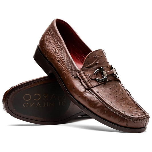 Ferrioni Kango Tabac Men’s Genuine Ostrich Moc Toe Bit Loafers | Marco Di Milano