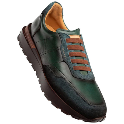 Mezlan Notting Men's Forest/Dark Forest Calfskin & Suede Dress Sneaker - Handmade in Spain