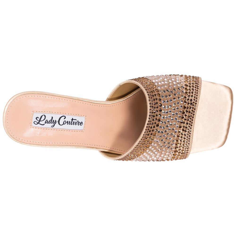 Lady Couture Fontana Women's Gold Block Heel Wide Vamp Mules
