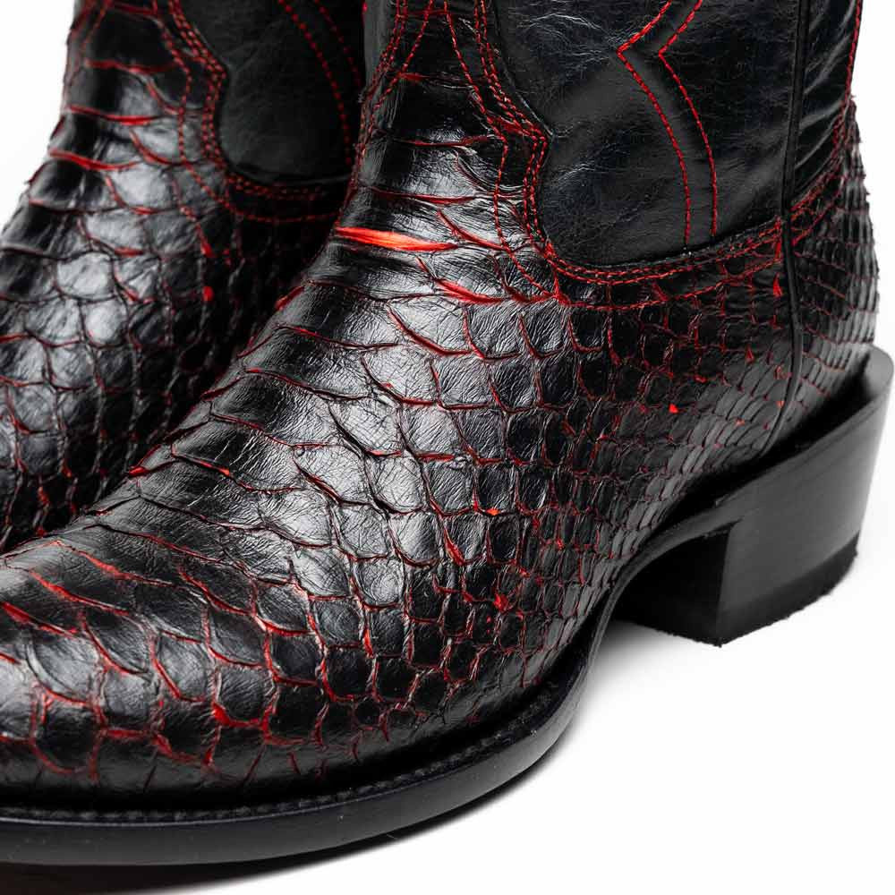 Kansas Genuine Python Skin Black Cherry Cowboy Boot | Marco Di Milano Western Boots