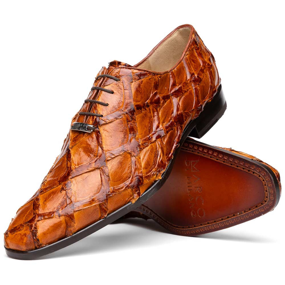 Oliveri Cognac Genuine Pirarucu Skin Classic Dress Oxford | Marco Di Milano