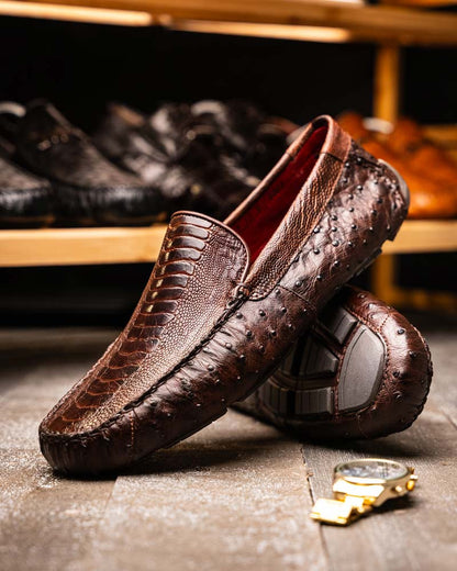 Alba Men’s Kango Tabac Genuine Ostrich Leg Driving Shoes | Marco Di Milano