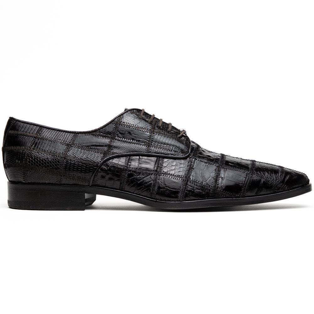 Pissa Brown Men’s Genuine Crocodile and Lizard Skin Patchwork Derby