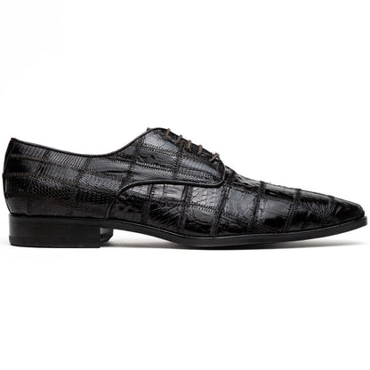 Pissa Brown Men’s Genuine Crocodile and Lizard Skin Patchwork Derby