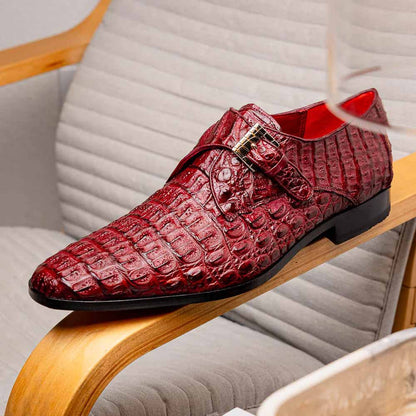 Luigi Wine Men’s Genuine Caiman Crocodile Dress Monk Strap | Marco Di Milano