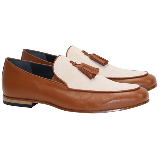 Anzio Brandy/Cream Suede Dress Slip On | Duca Dress Loafers for Men