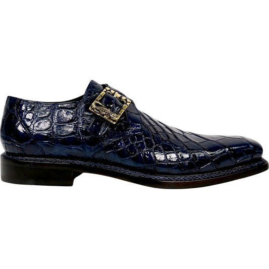Mauri Shadow Men's Wonder Blue Exotic Alligator Single Monk-Strap Shoes