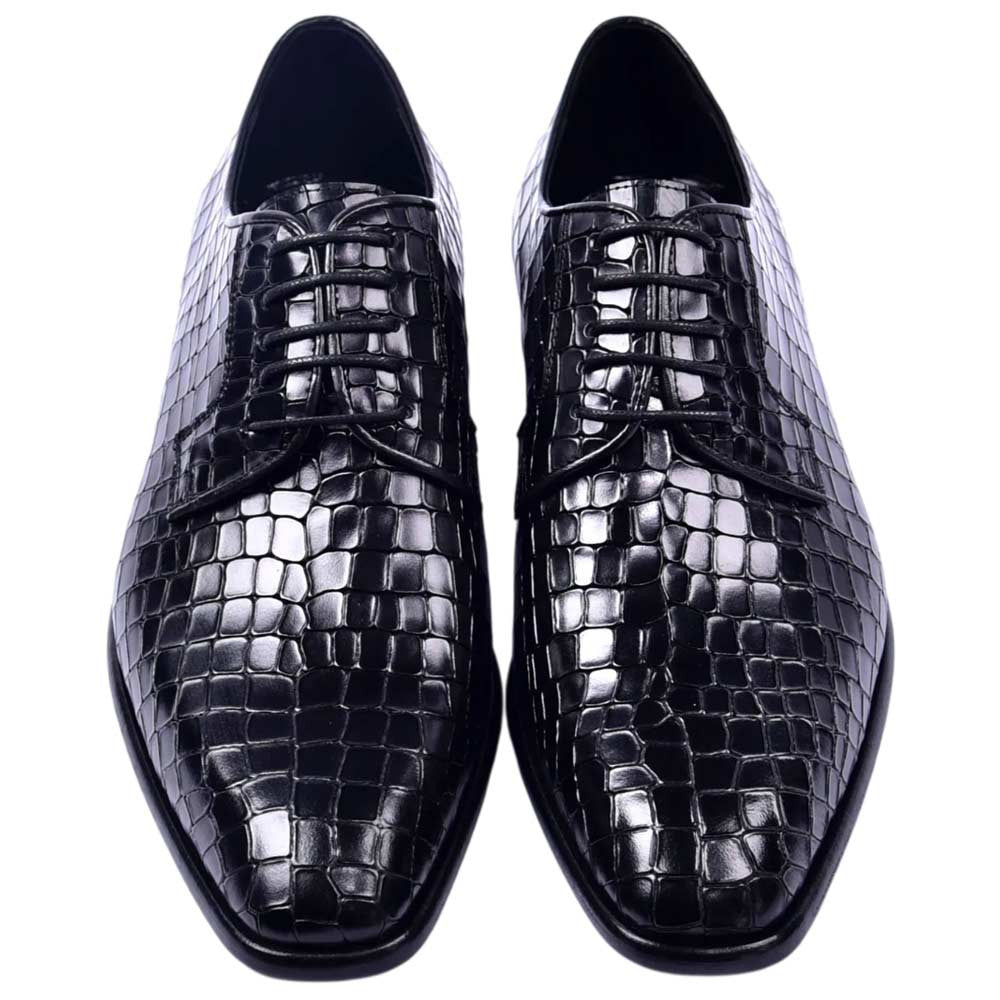 Corrente Men's Croco-Print Calfskin Derby - Black