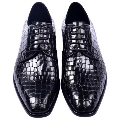 Corrente Men's Croco-Print Calfskin Derby - Black