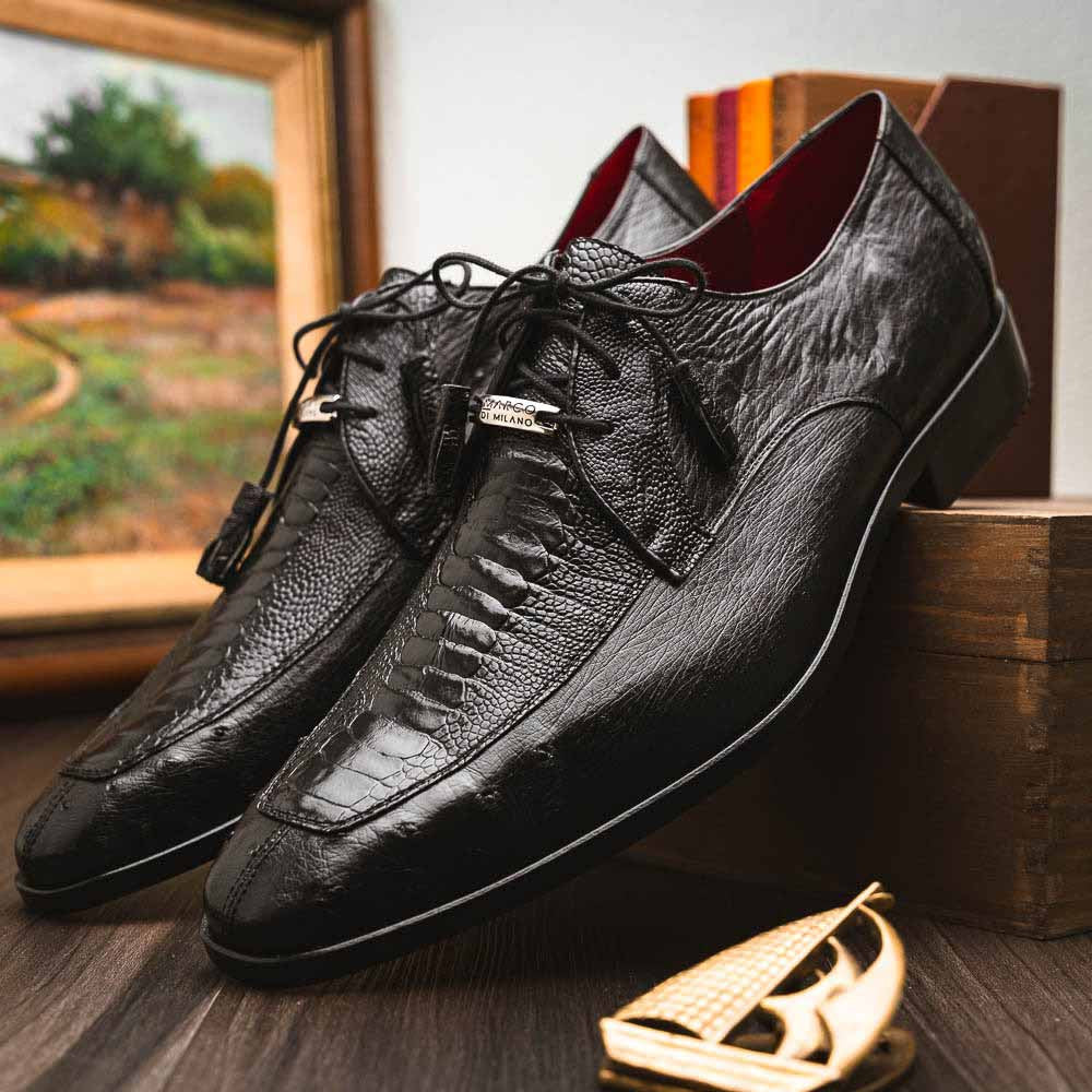 Andretti Black Men’s Genuine Ostrich Leg Dress Derby | Marco Di Milano