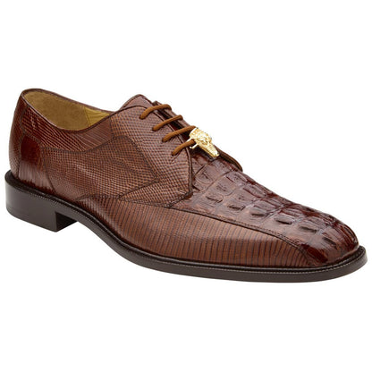 Belvedere Men’s Lusso Genuine Hornback & Lizard Skin Walnut Lace-Up Derby Dress Shoes