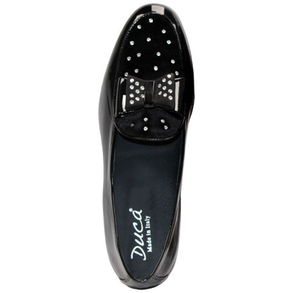 Maratea Black Patent Leather/Velvet/Crystal Slip On Loafers | Duca Dress Shoes for Men