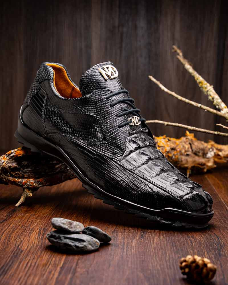Marco Di Milano Crater Caiman & Lizard Sneaker - Black