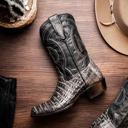Phoenix Genuine Caiman Belly Skin Stone Gray Cowboy Boot | Marco Di Milano Western Boots