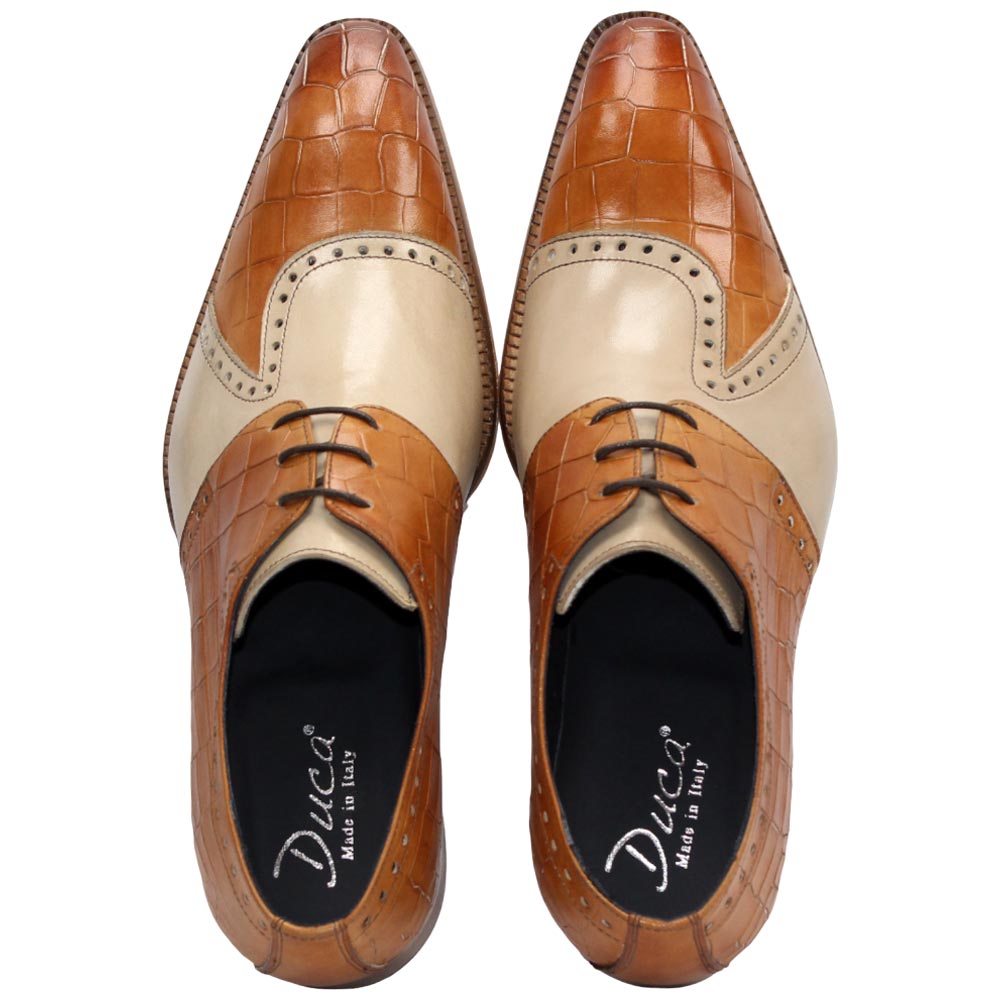 Duca Valentano Men's Cognac/Beige Calf-Skin Croco Print Leather Oxfords Shoes