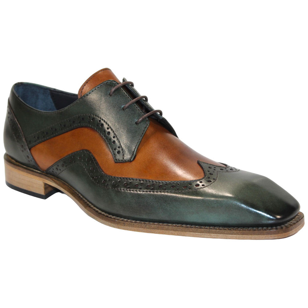 Duca Saranno Men's Green/Cognac Calf-Skin Leather Oxfords Shoes
