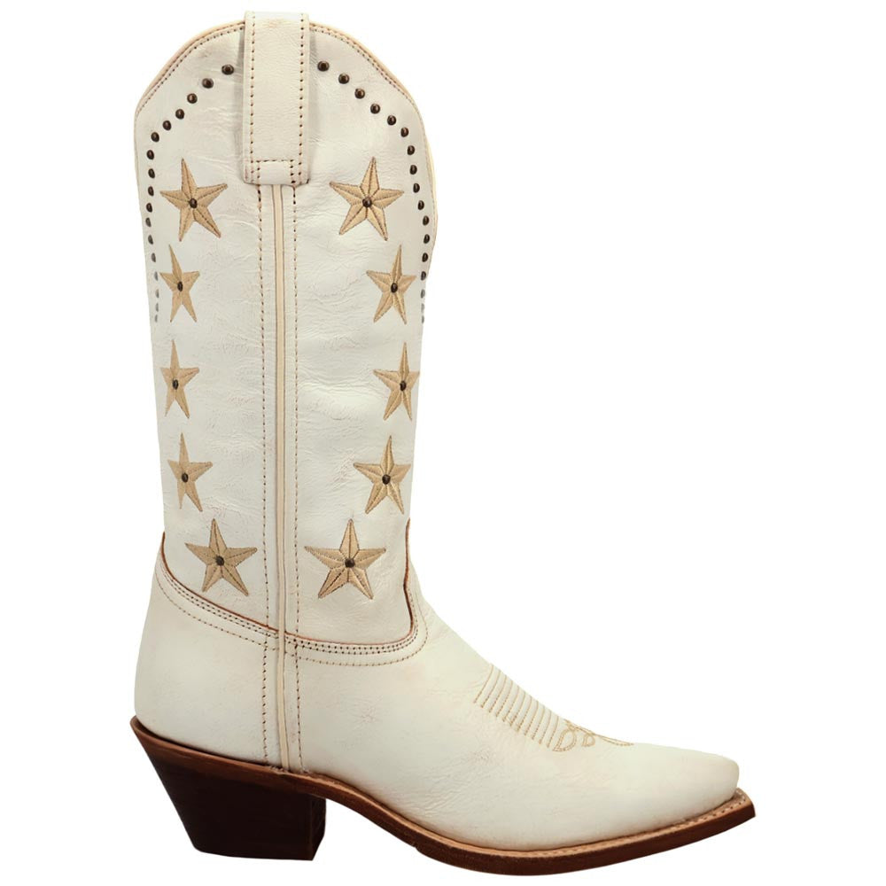 Laredo Serenade Women's White Leather Western Boot - Star Stitch Snip Toe Cowgirl Boot