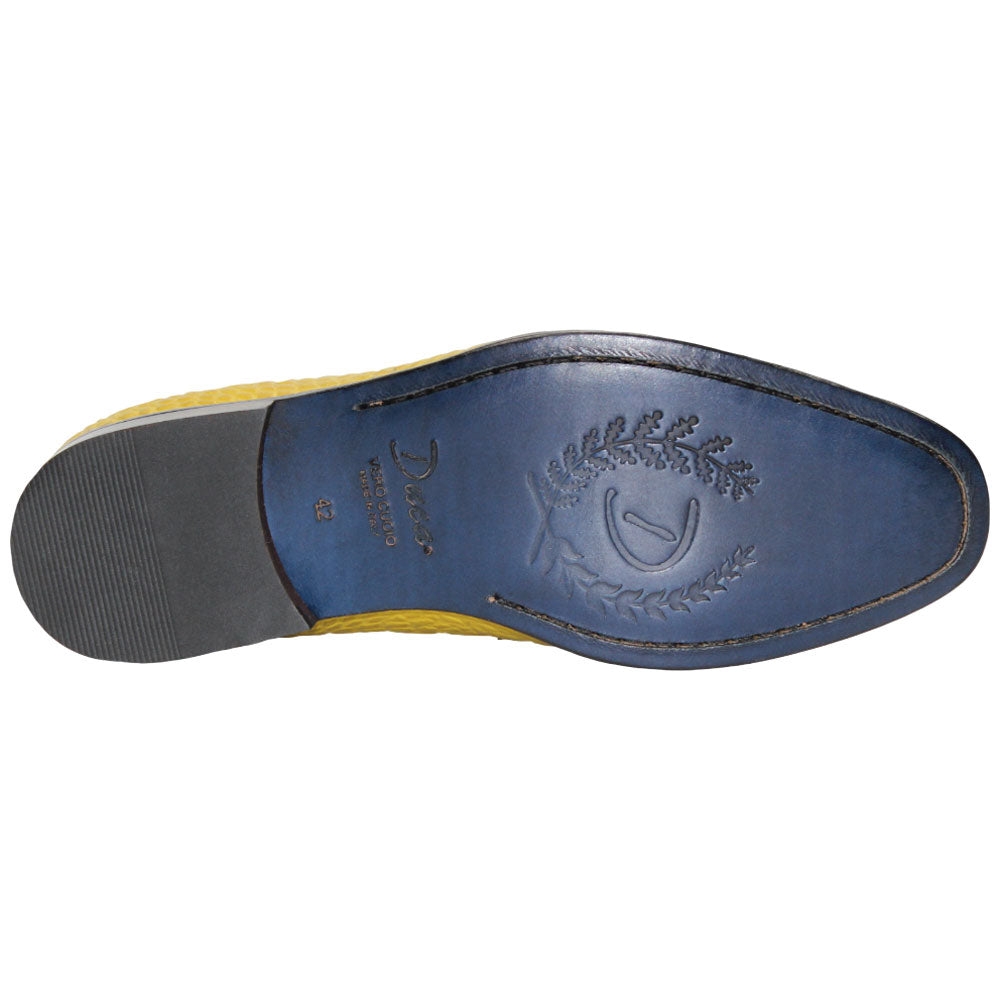 Duca Vasto Men's Yellow Croco Print Leather Loafers