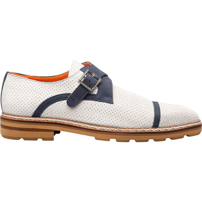Mezlan Men's Grey/Blue Summertime Rubber-Lite Monk Strap Shoes
