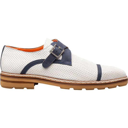 Mezlan Men's Grey/Blue Summertime Rubber-Lite Monk Strap Shoes