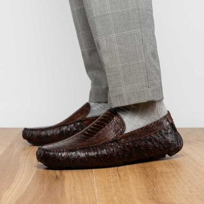 Alba Men’s Kango Tabac Genuine Ostrich Leg Driving Shoes | Marco Di Milano