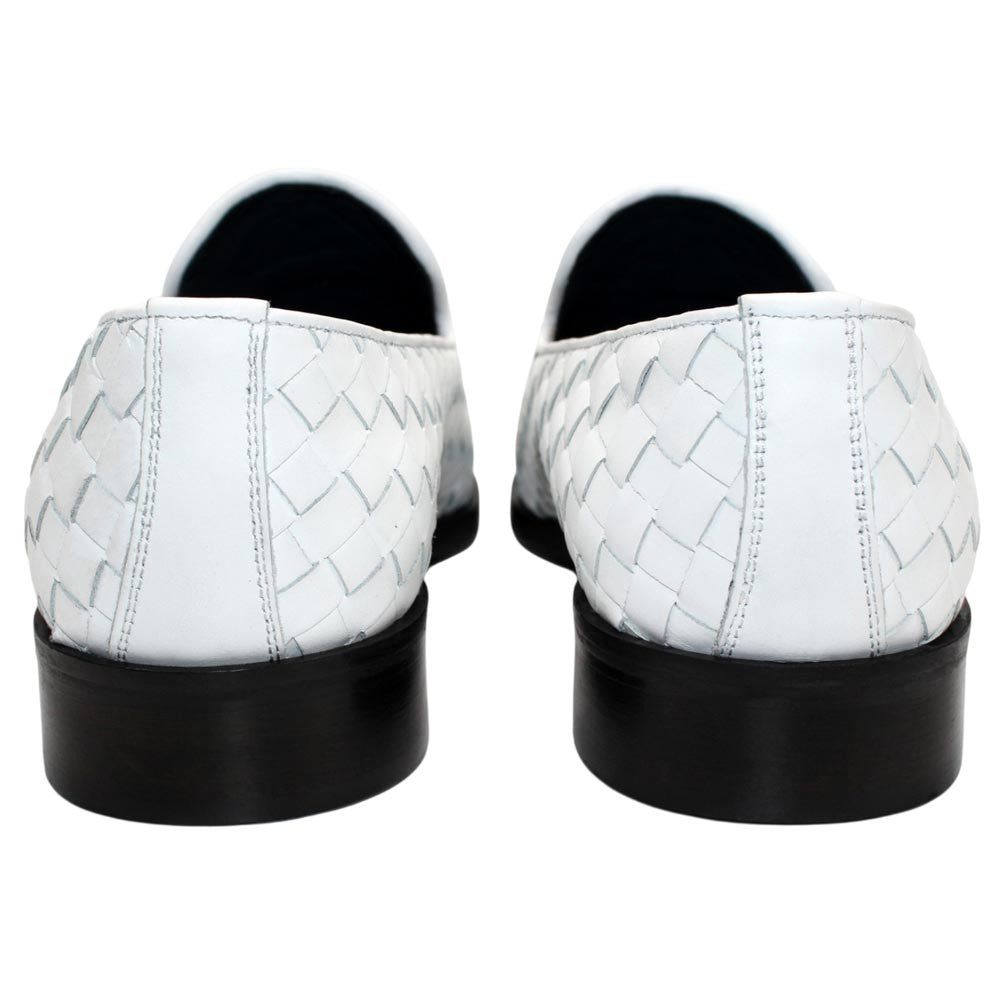 DUCA Tirrenea White Men's Italian Woven Leather Tassel Loafers