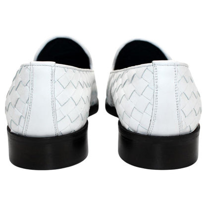 DUCA Tirrenea White Men's Italian Woven Leather Tassel Loafers