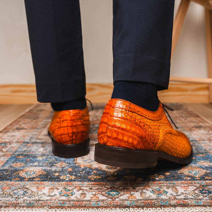 John Brandy Men’s Woven calfskin Genuine Caiman Crocodile Cap Toe Oxford | Marco Di Milano