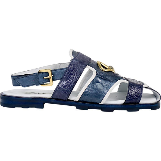 Mauri Jamaica Men's Wonder Blue Multi Exotic Ostrich Leg Sandal