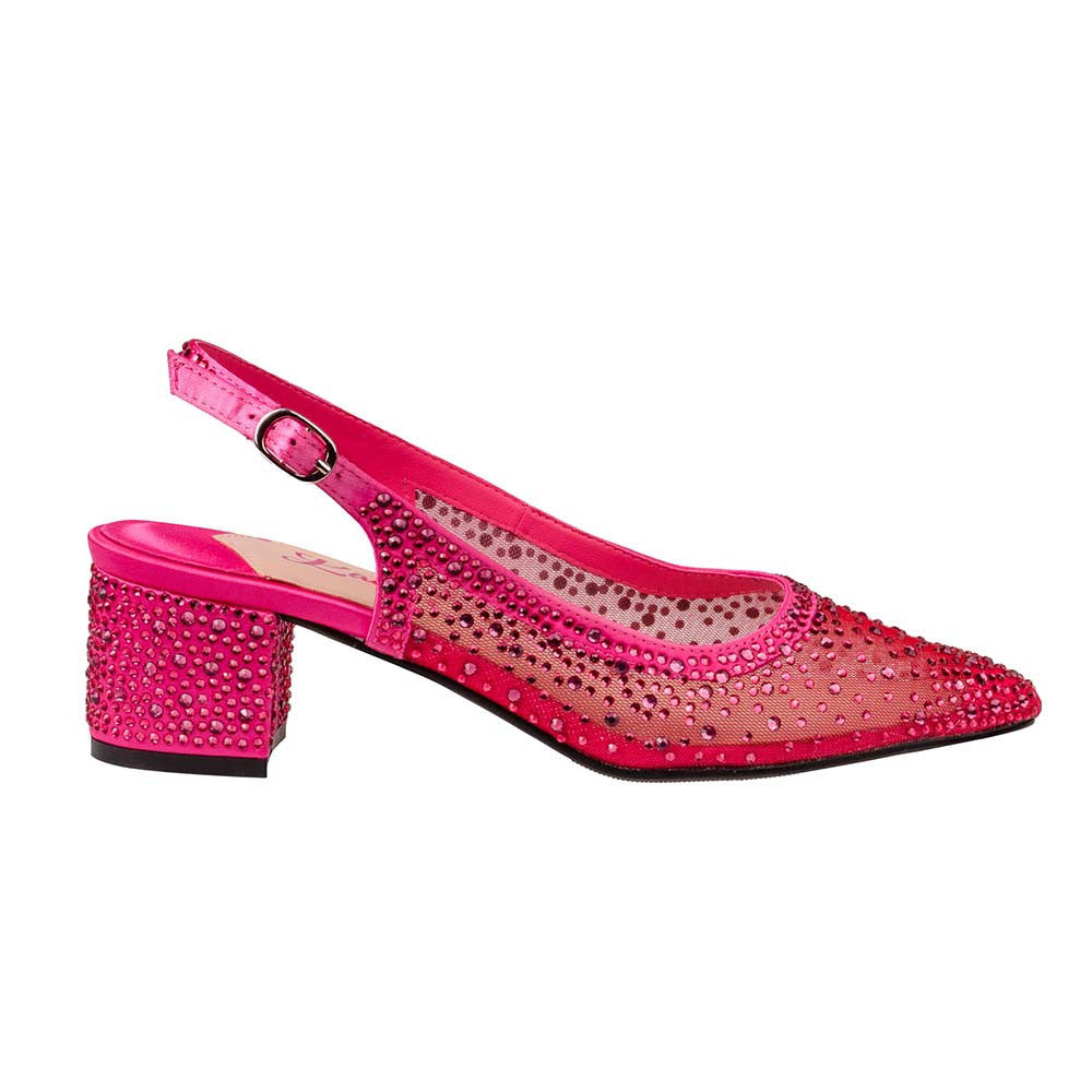 Lady Couture DEMI Fuchsia Rhinestone Mesh Slingback Block with 2.5-Inch Heel