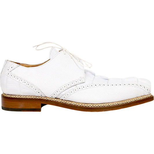 Mauri Don Men's White Exotic Hornback Tail / Pebble Grain Leather Derby Shoes
