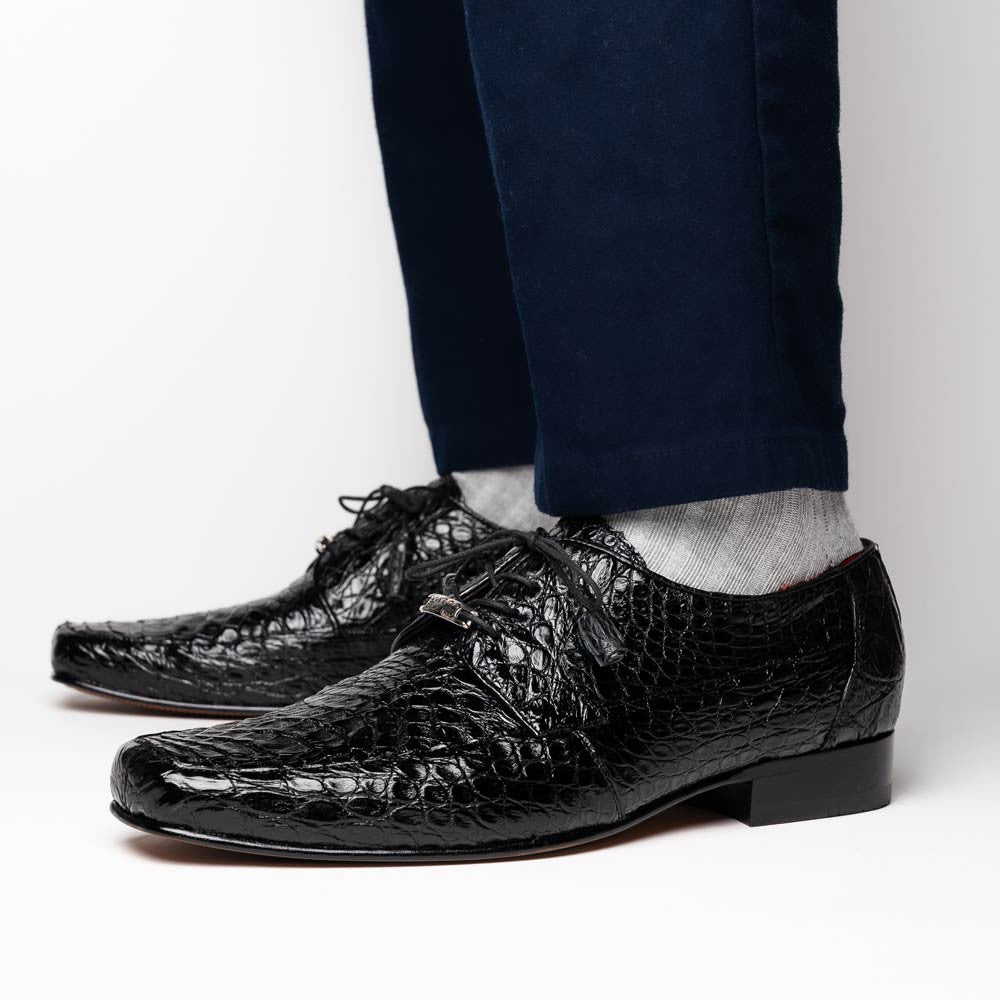 Leonardo Men’s Genuine Caiman Crocodile Dress Derby | Marco Di Milano Exotic Shoes in Black
