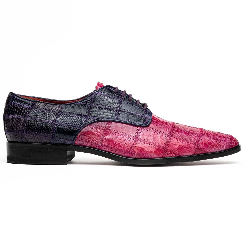 Pissa Pink/Purple Men’s Genuine Crocodile and Lizard Skin Patchwork Derby