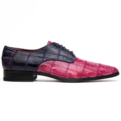 Pissa Pink/Purple Men’s Genuine Crocodile and Lizard Skin Patchwork Derby