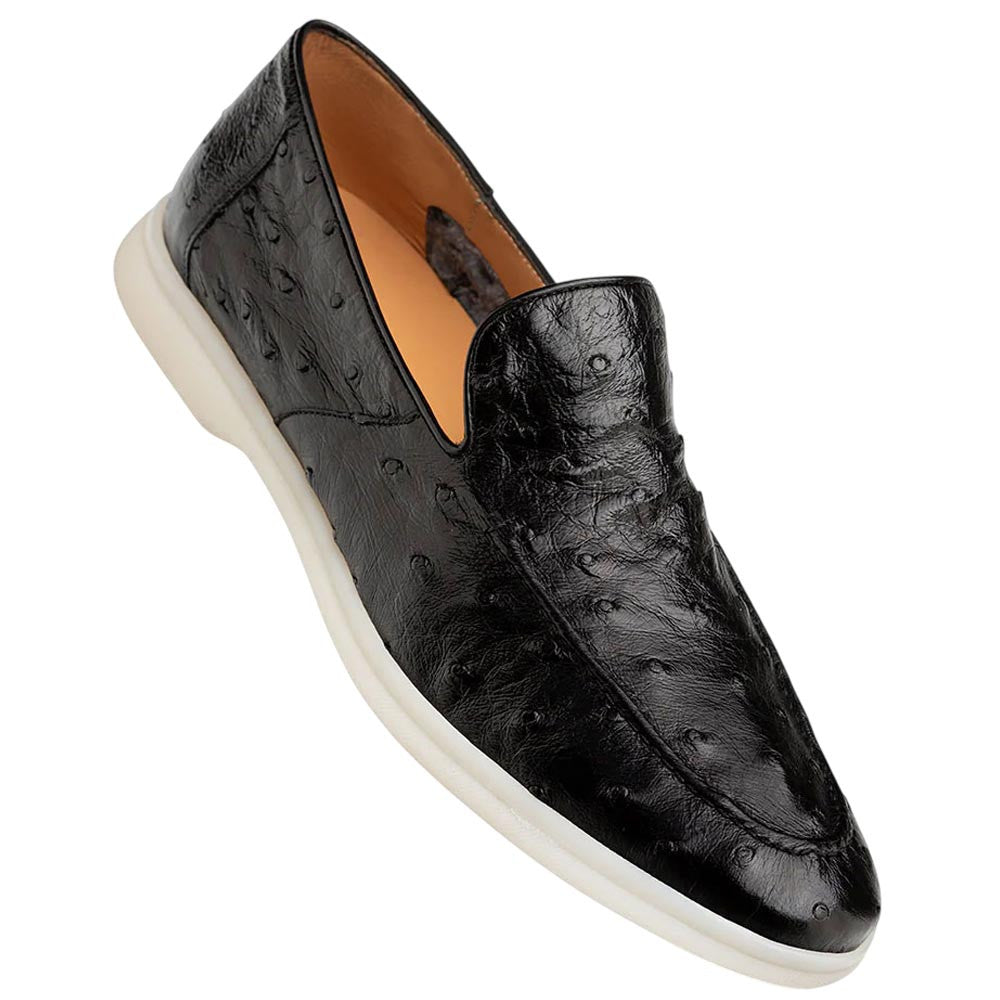 Mezlan of Spain Men’s Marmi Ostrich Flex Black Round Toe Casual Moccasin Loafer