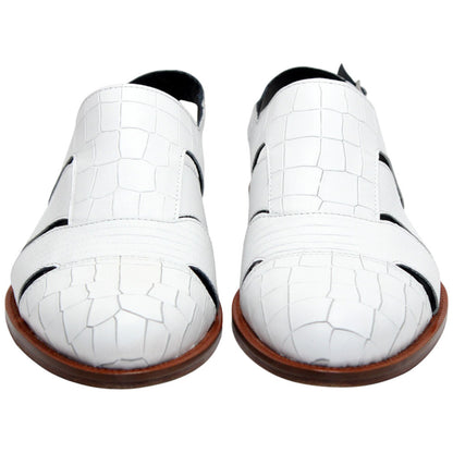 Positano White Calfskin Crocodile Print Leather Sandal | Duca Dress Sandals