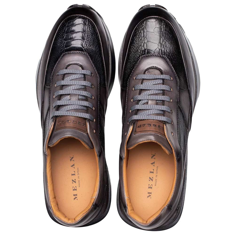 Mezlan Arkley Men's Grey Calfskin & Ostrich Dress Sneaker - Handmade in Spain