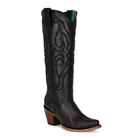 Corral Black Self Embroidered Pullstrap Boots
