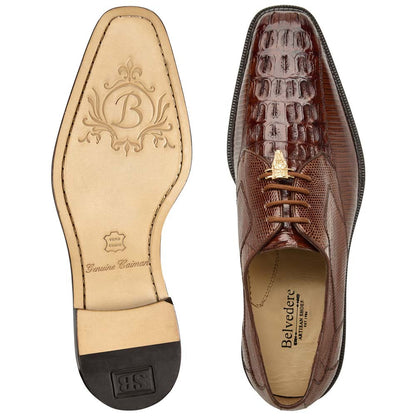 Belvedere Men’s Lusso Genuine Hornback & Lizard Skin Walnut Lace-Up Derby Dress Shoes