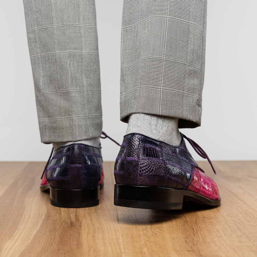 Pissa Pink/Purple Men’s Genuine Crocodile and Lizard Skin Patchwork Derby